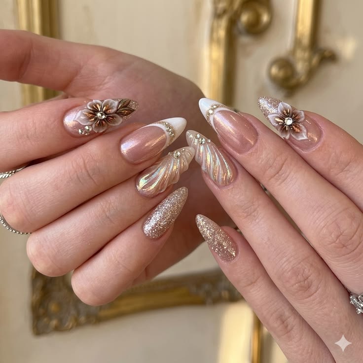 Pink nail art with feminine detail